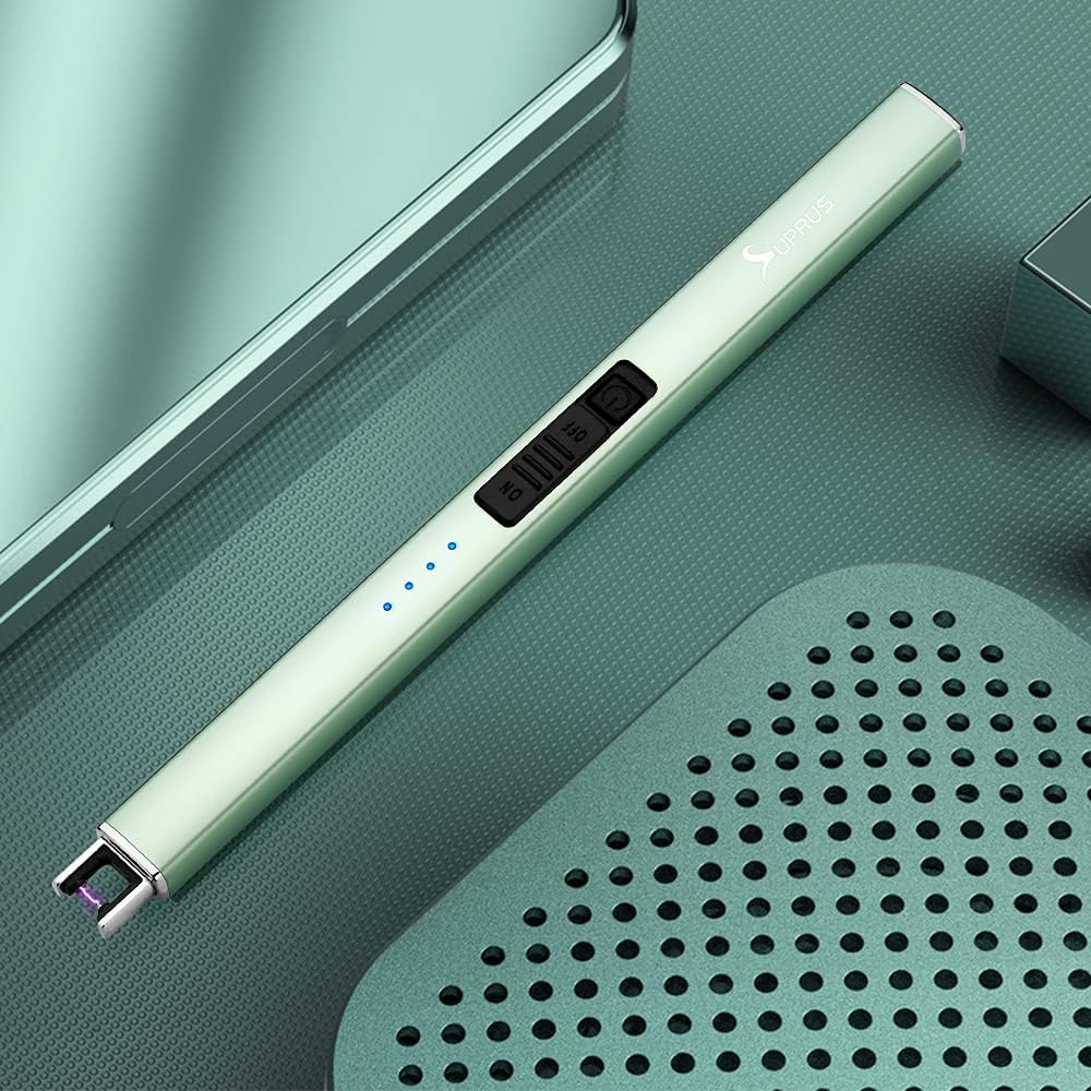 SUPRUS Electric Arc Lighter - Rechargeable Windproof USB Lighter with Safety Lock | Green, 3-Pack