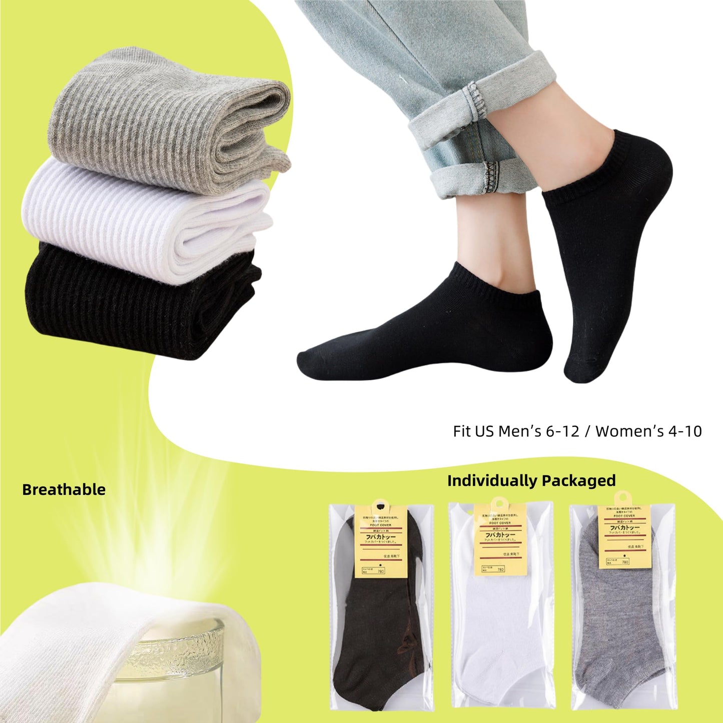 VEHICAR 60 Pairs Bulk Socks Individually Packaged, One Size Unisex Casual Athletic Sock for Running Gym Travel Trips, Low-Cut Ankle Ideal for Homeless Donation, Men & Women Universal