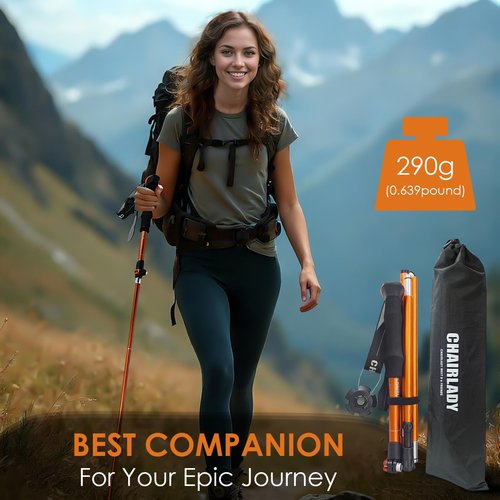 Collapsible Trekking Pole,7075 Aluminum Adjustable 43.3"-51.2" Hiking Pole, Quick-Lock Design,Walking Sticks for Hiking/Camping/Travel (Matte Orange)