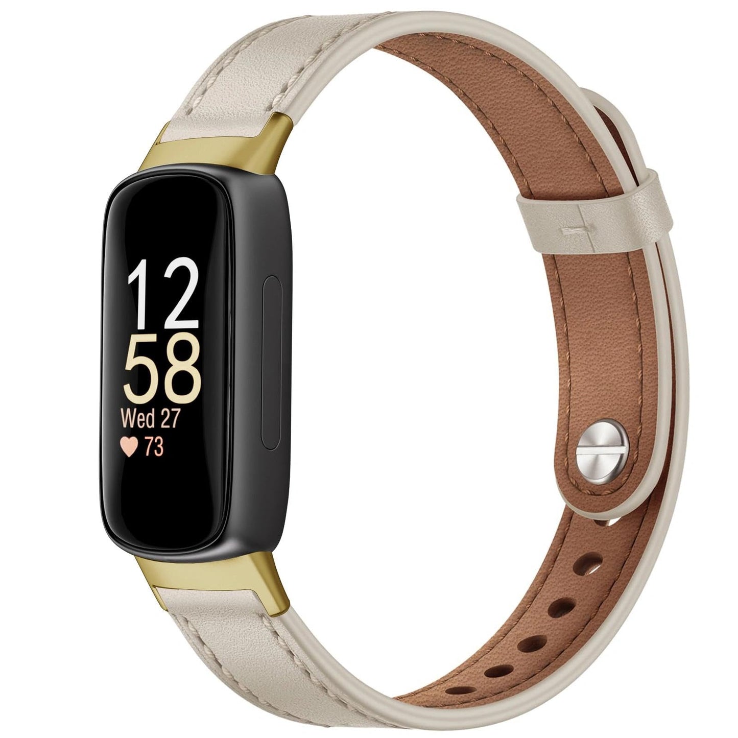 EVPLNT Leather Band for Fitbit Inspire 3 Bands Adjustable Sport Replacement Straps for Women (Beige/Gold)