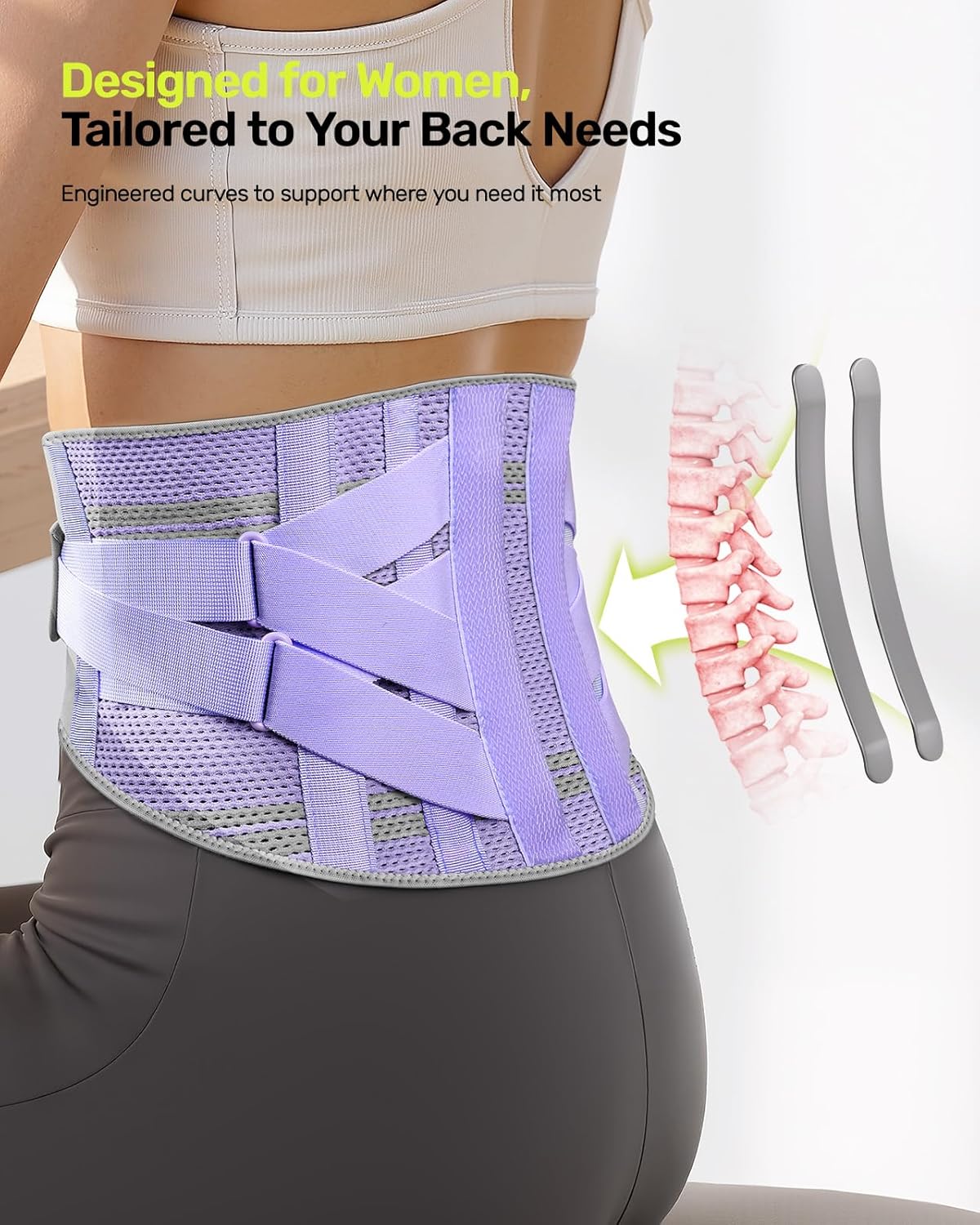 Rakiie Back Brace - Ergonomic Lumbar Support for Lower Back Pain Relief | Breathable Mesh Design, Size M (Waist: 32.3"-39.8")