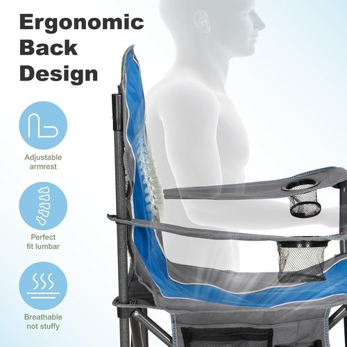 LET'S CAMP Oversized Camping Chair - Heavy Duty 350 LBS Capacity | 2-Pack with Cup Holder & Storage Bag - Blue