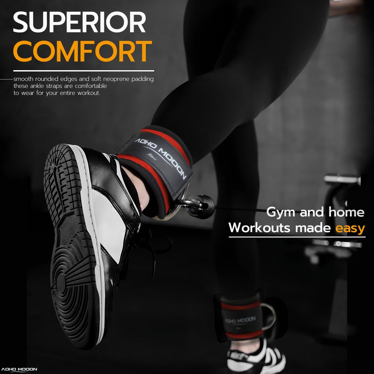 AOHO MOOON Ankle Strap (1 Pieces) for Cable Machine Women - Gym Workout Leg Strap, Premium Padding Ankle Cuffs, Glute Kickback Exercises Equipment, Pulley Attachment, One Size Fit All