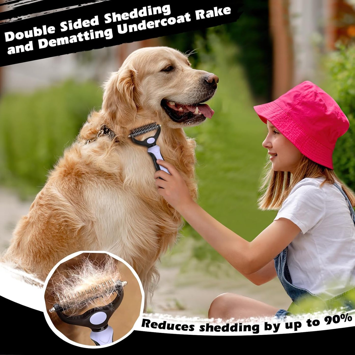 Skiennix 3PCS Self-Cleaning Slicker Brush Set - Pet Grooming Rake & Flea Comb for Dogs, Cats & Horses | Light Purple