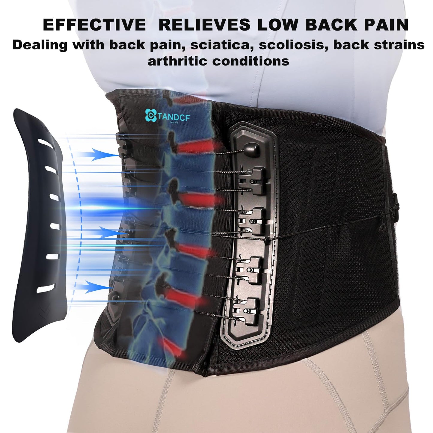 TANDCF Back Brace for Lower Back Pain Relief with Pulley System,Lumbar Support Belt for Men & Women with Bionic Support System, Ergonomic Design and Lightweight Skin Friendly Material (M)