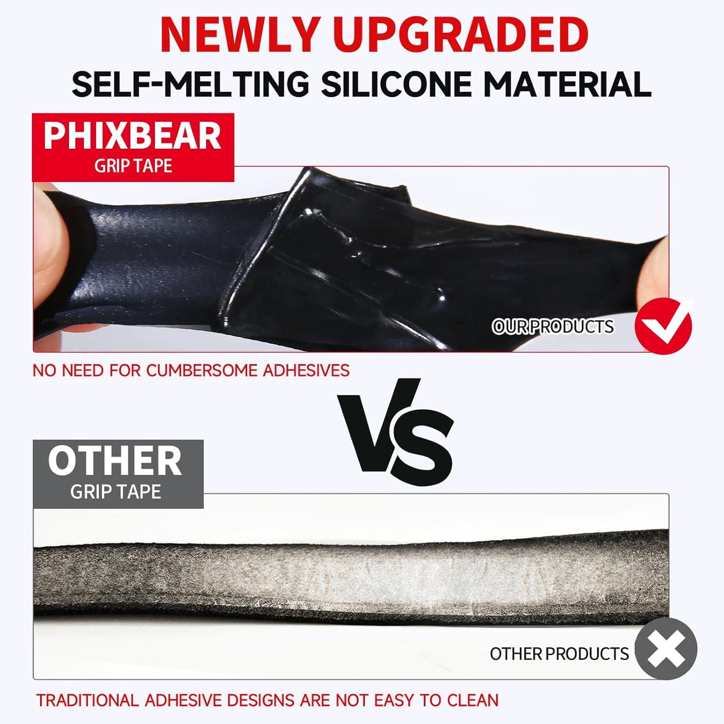 PHIXBEAR Baseball Bat Grip Tape - 1.1mm Self-Fusing Silicone for Enhanced Traction & Shock Absorption