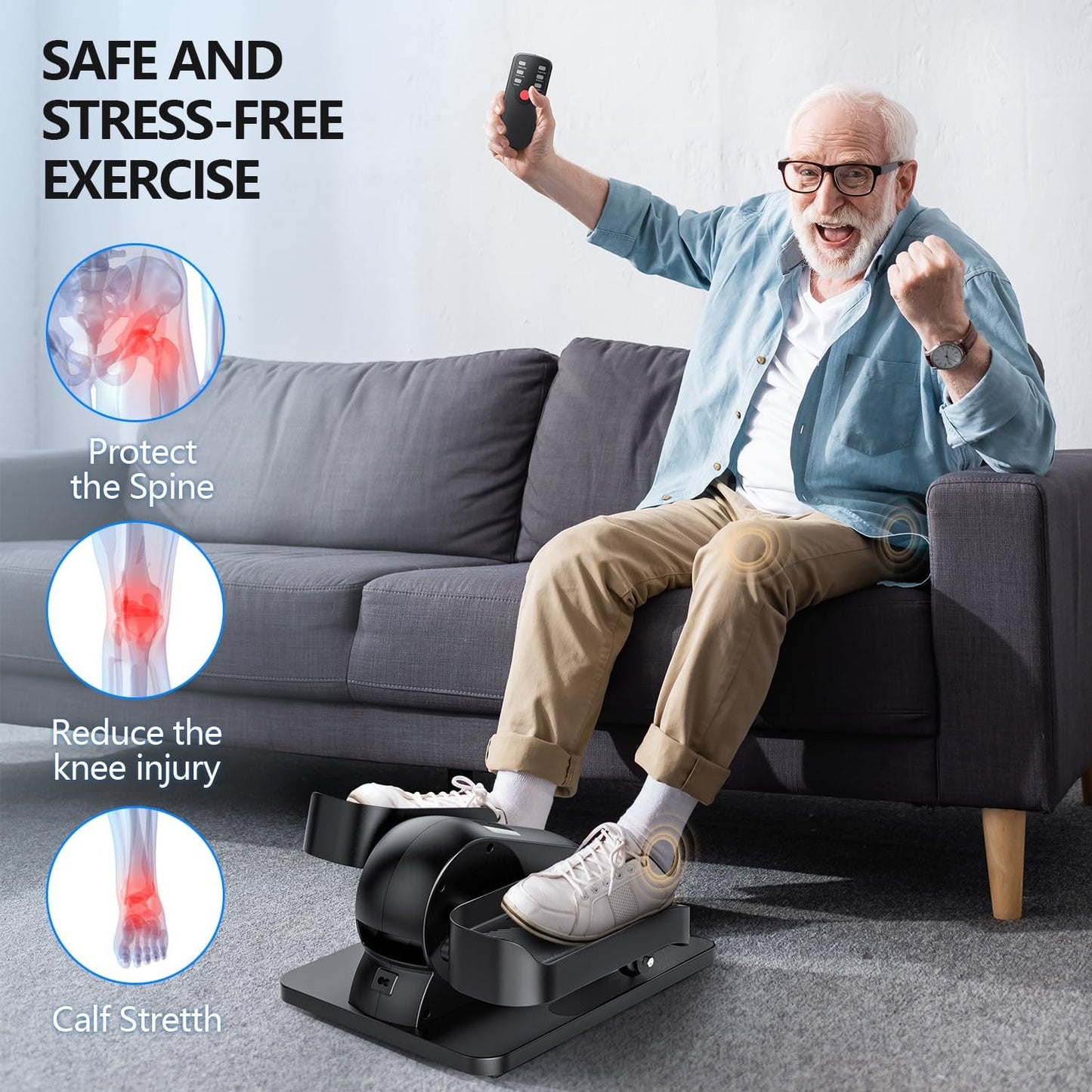 Skiennix Under Desk Elliptical Machine - Portable Mini Leg Exerciser with Remote for Home & Office