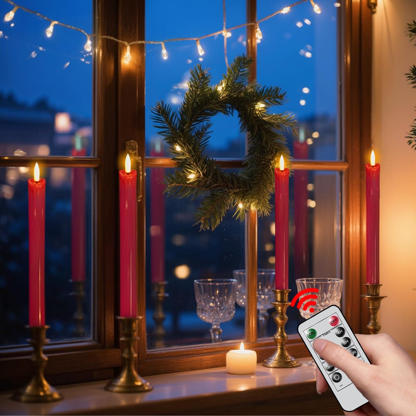 DRomance Dripping Flameless Taper Candles Flickering with Remote and Timer Battery Operated LED Taper Candle Real Wax 3D Wick Dinner Wedding Christmas Holiday Indoor Decor(3 Pack Red, 0.78" x 9.7")