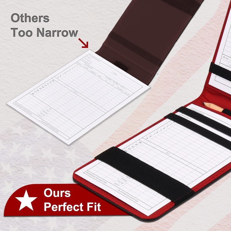 BIG TEETH Golf Scorecard Holder Yardage Book Cover USA Pattern Golf Accessories Leather Fit for Most Back Pocket (Red)