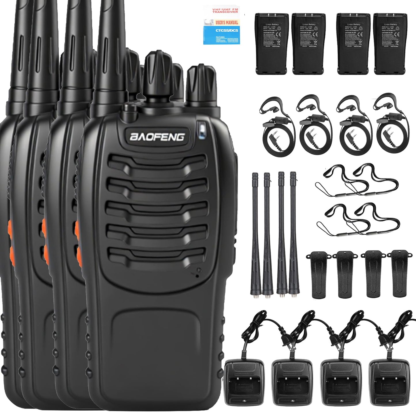 BAOFENG 888S walkie talkies for Adults walkie talkies for Adults 16 Channel Professional Radio Handheld （6PC） (Black)