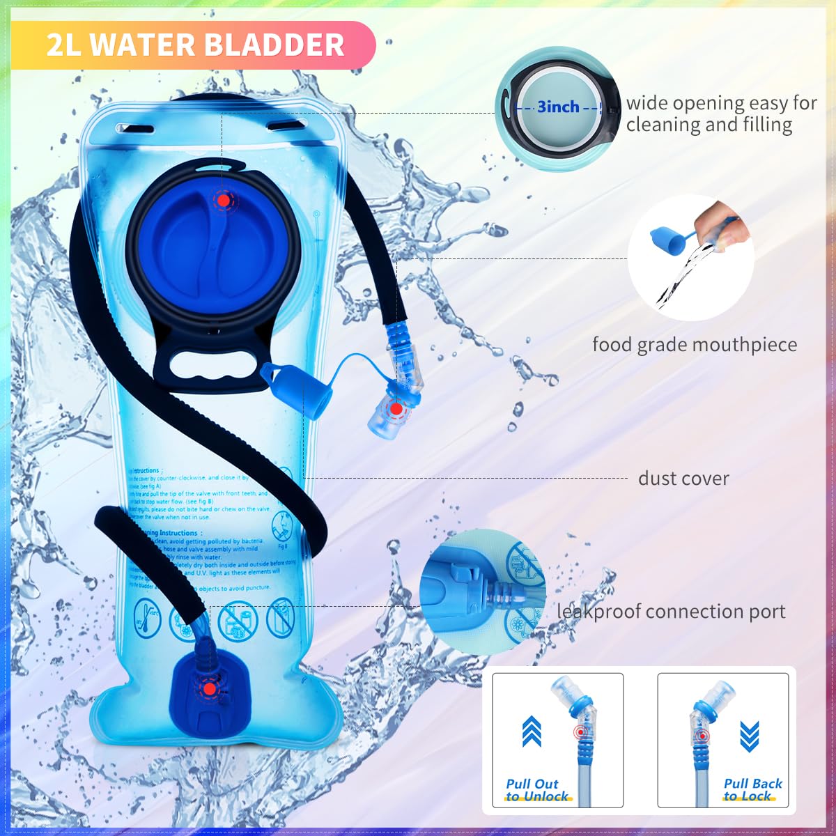 Hydration Backpack, Water Backpack with 2L Hydration Bladder, Rave Backpack Hydration Pack, Festival Essential for Raves, Hiking, Cycling, Climbing, Running, Outdoor, Camping and More