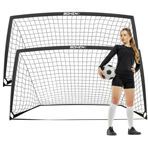 BOHEN 9x5FT Portable Soccer Goal for Kids Backyard with Carry Bag - Easy Folding Lightweight Fun for Outdoor Indoor Training Games for Teen Youth Adult (Black, 9x5FT, 2 Pack)