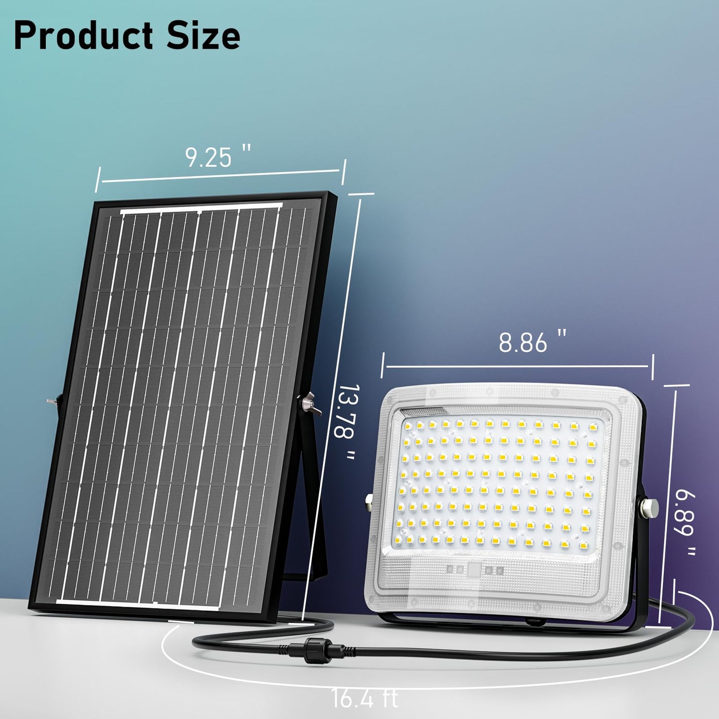2000W Solar Flood Lights Outdoor , Solar Powered Outside Street Light Dusk to Dawn Waterproof Security Commercial Lighting with 16.4ft Cables and Motion Sensor for Yard,Garage,Swimming Pool, Pathway
