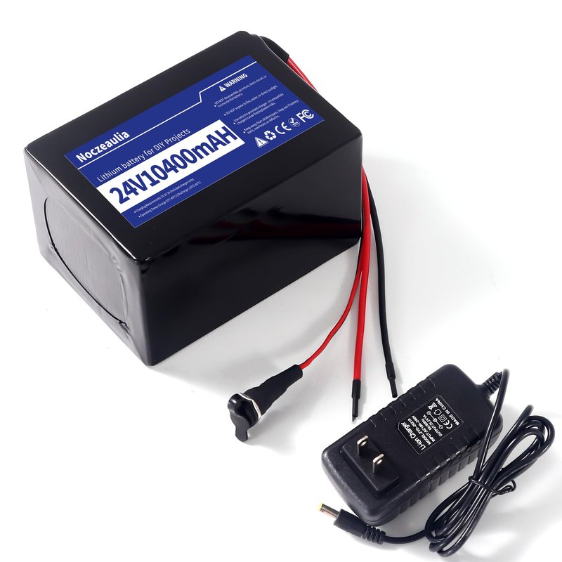 Noczeaulia 24V 10.4Ah Lithium Battery with 25.2V 1A Charger, 24V Rechargeable Battery for LED Strips and DIY Projects Black