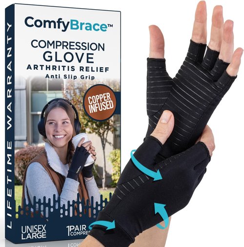 ComfyBrace Copper Infused Compression Gloves - Arthritis Relief for Hands & Fingers | Unisex Fit