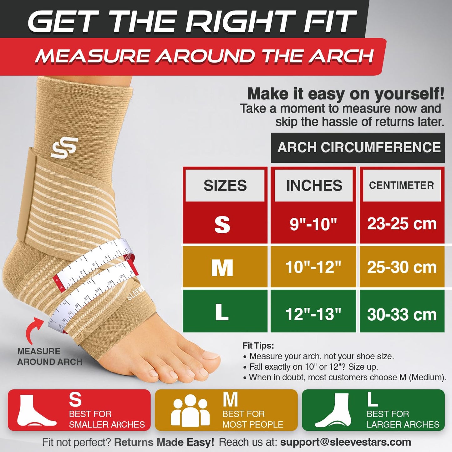 Sleeve Stars Ankle Brace for Women & Men, Ankle Wrap for Sprain, Compression Sleeve for Plantar Fasciitis Relief, Easy Customizable Support: w/ Removable Strap (Pair/M:10"-12"/Beige)