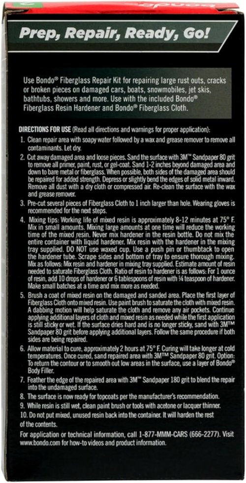 Fiberglass Resin Repair Kit - All-in-One Automotive, Marine & Home Repair Set | 0.45 Pint (7.2 oz)
