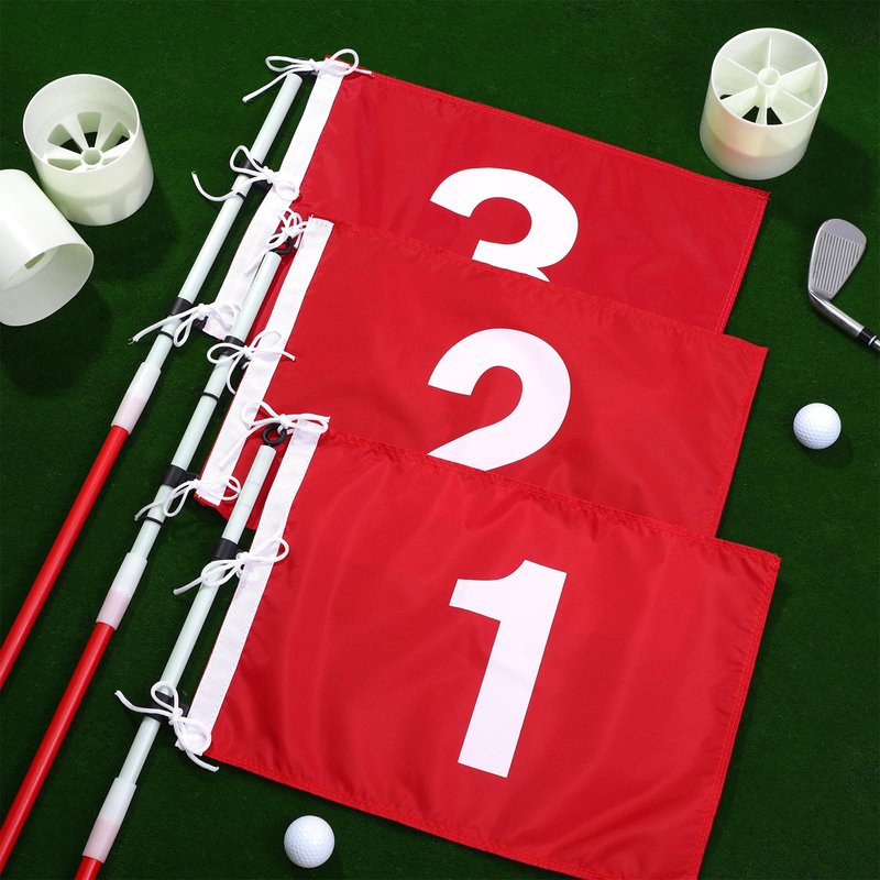 Threehoney Golf Flagstick 6ft, Golf Pin Flag Hole Cup Set Putting Green Flags and Poles Numbered Golf Flags for Driving Range Backyard, Portable 5 Section Design for Golf Practice, Gift Idea(3 Pack)