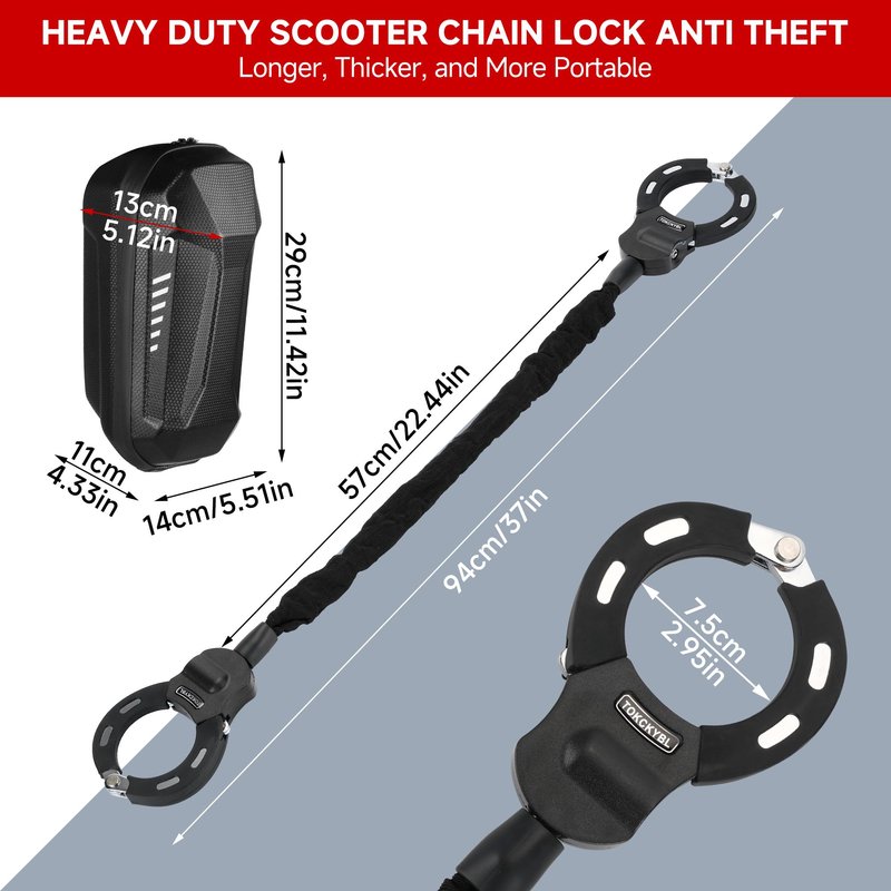 TOKCKYBL Heavy Duty Electric Scooter Lock with Scooter Bag - 8mm Anti-Theft Chain Lock, 94cm Weatherproof Security for E-Scooters, E-Bikes, Motorcycles