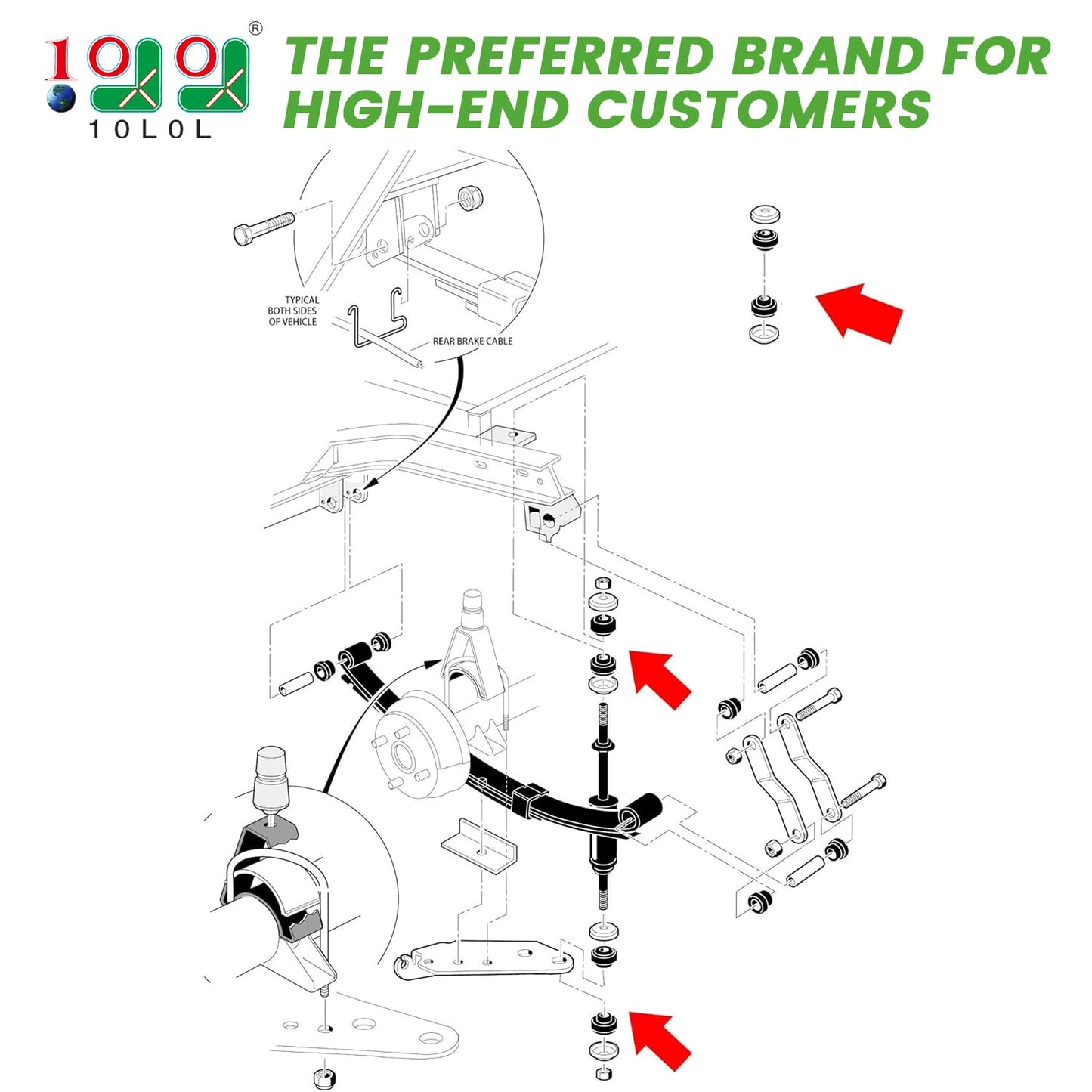 10L0L Golf Cart Shock Absorber Bushing Kit for Club Car DS & Precedent 1982-Up, Replaces OEM 1011415, Front/Rear Stud Mount