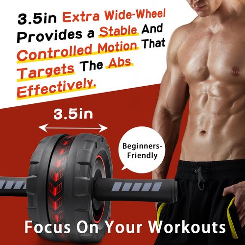 FEELCAT Ab Roller Wheel,Stable Wide Wheel For Beginner,Men,Women,Abs & Core Workout Equipment For Home Gym With Knee Pad,Abdominal Wheel For Full-Body Strength Training (Blue wide wheel)