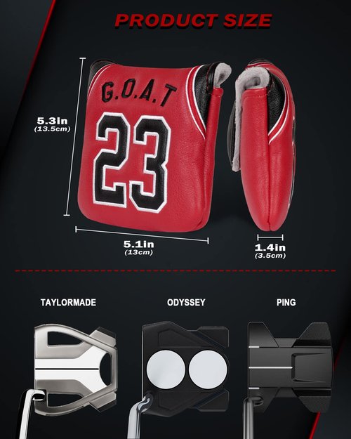 Golf Headcovers Red No.23 Square Mallet Putter Cover, Mallet Putter Cover,Putter Cover for Scotty Cameron Odyssey Taylormade Spider Putters