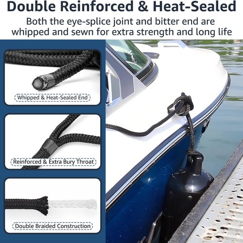 Marine Grade Nylon Boat Fender Lines by [Brand Name] - 4 Pack 1/2" x 6' with 10" Loop for Easy Docking - Durable, Fray Resistant, Black