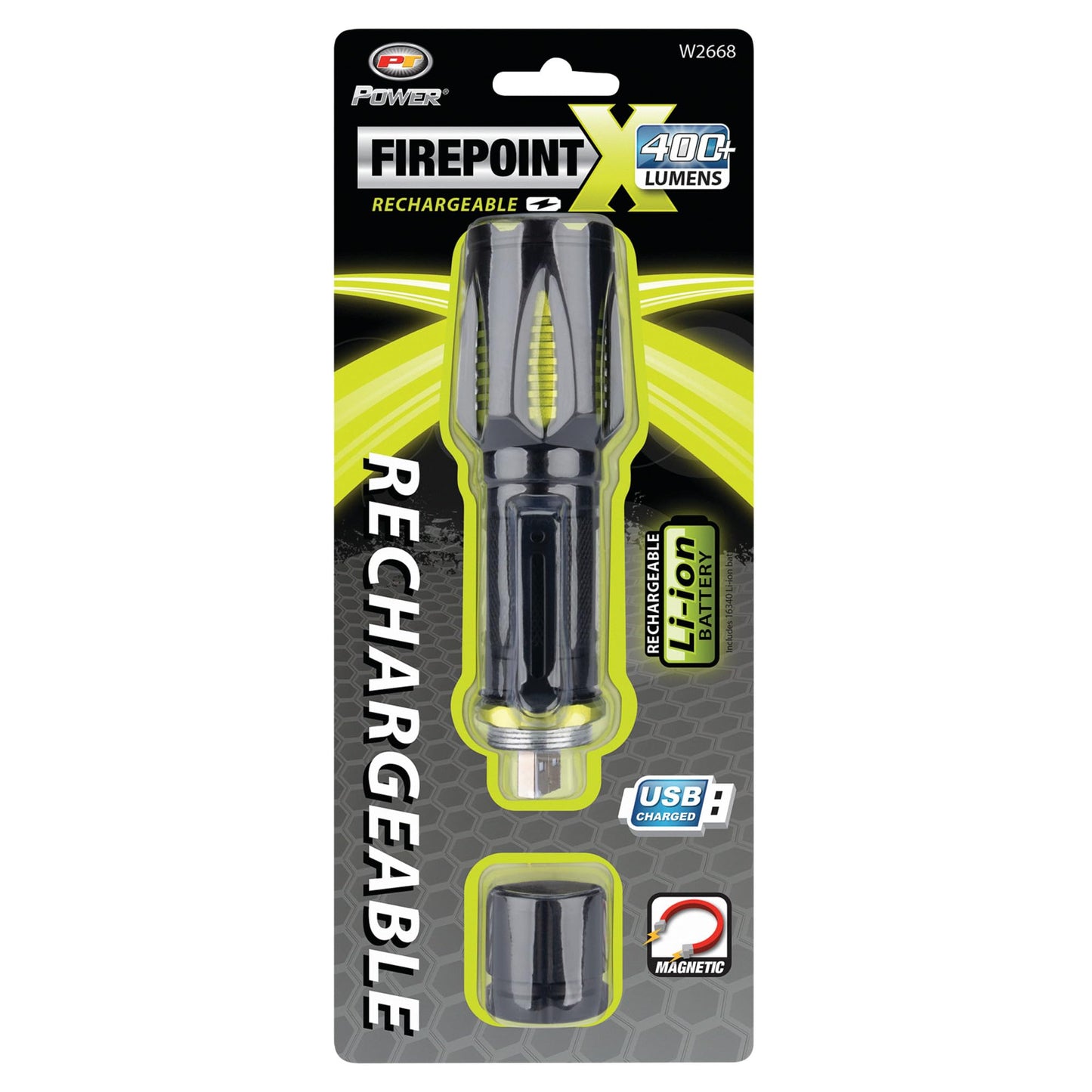 Performance Tool W2668 418 lumens Firepoint X USB Flashlight, Super Bright Seoul LEDs, tactical aluminum housing and magnetic base