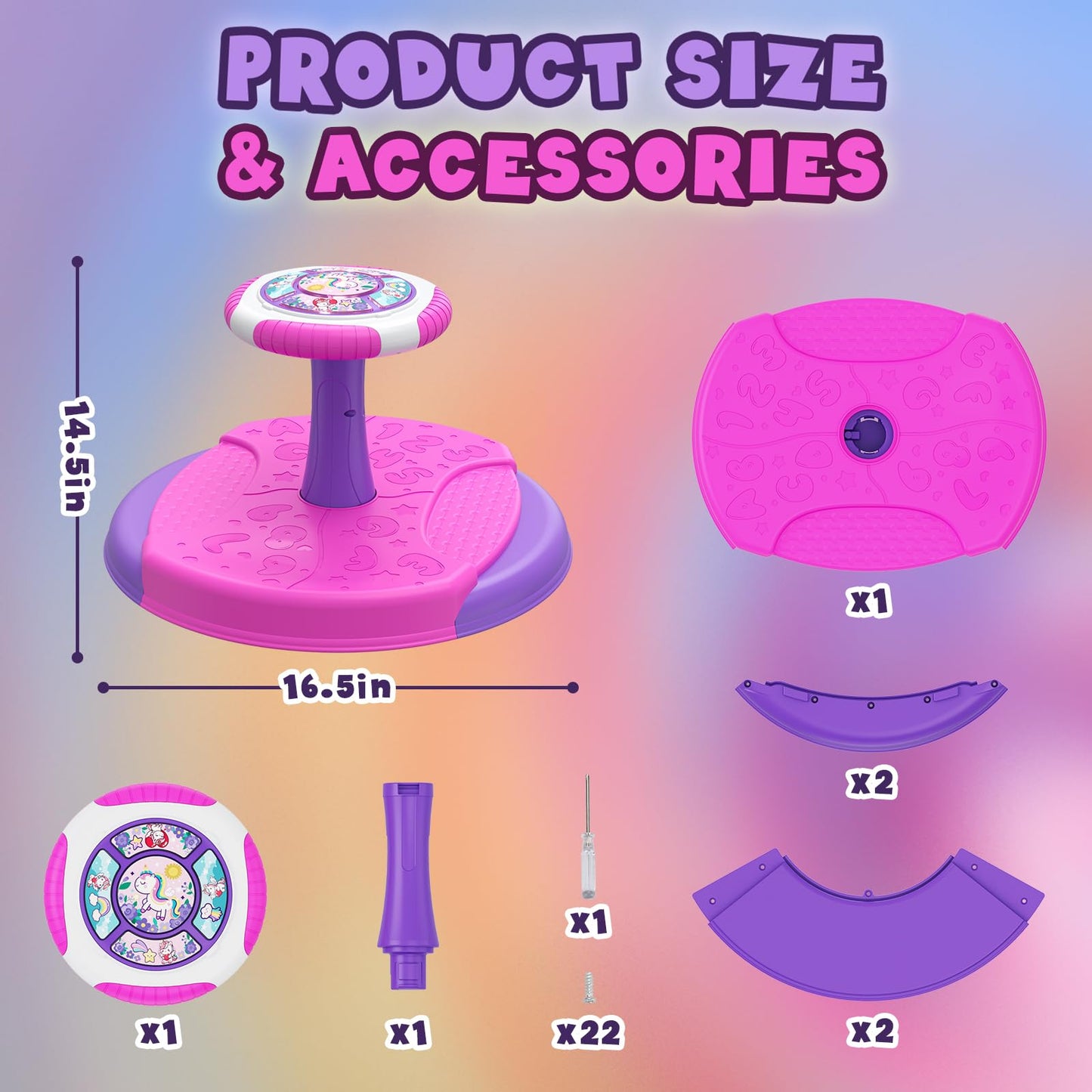 HYES Unicorn Sit and Spin Toys for Toddlers 1-3 Girls, 360° Toddler Spinning Seat with LED Lights and Music, Sensory Toys Birthday for Kids 3-5