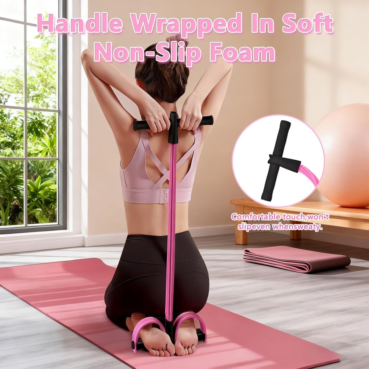 Pedal Resistance Band by [Brand Name] - Natural Rubber Foot Resistance Training with Handles | Pink