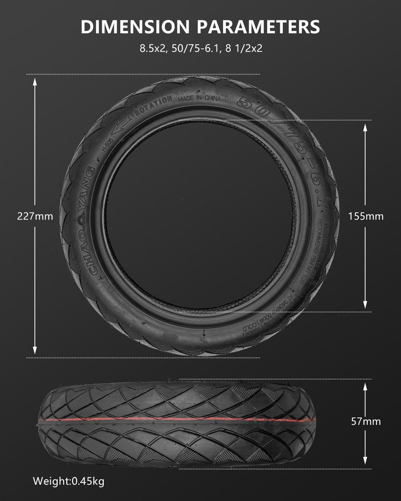 RidTianTek 8.5 inch 50/75-6.1 Self-healing Rubber Tire for Gotrax GXL V2 Hiboy S2 APEX XL Xiaomi M365 Pro Pro2 1S MI3 and 8.5 inch Electric Scooters, 8 1/2x2 Front and Rear Replacement (2 Pcs)