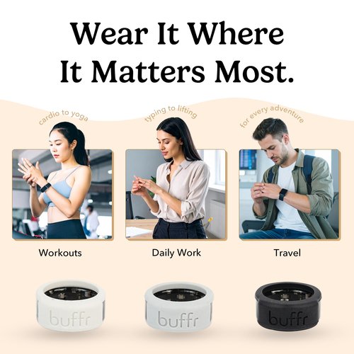 Buffr SMART Ring Protector – Silicone Ring Guards Compatible with Oura, Ultrahuman, RingConn & More Bands – Slim Fit, Sensor-Friendly Smart Ring Cover for Workout, Work & Daily Wear (White, Size 7)