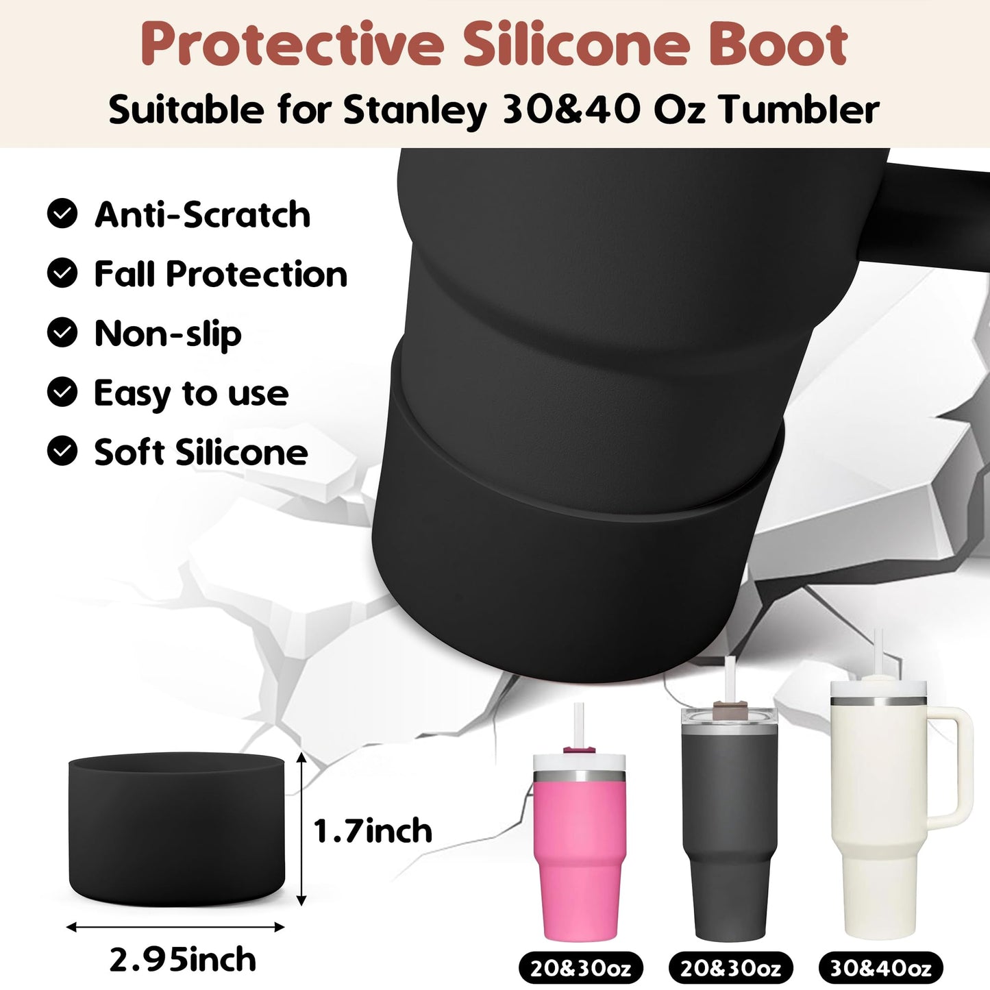Noxgifix Stanley Cup Accessories Set,with 2 Pcs 0.4in Straw Cover,1 Silicone Protective Boot,3 Silicone Spill Proof Stopper,1 Handle Charm,for Stanley Cup 30&40 OZ Tumbler Accessories Decorate