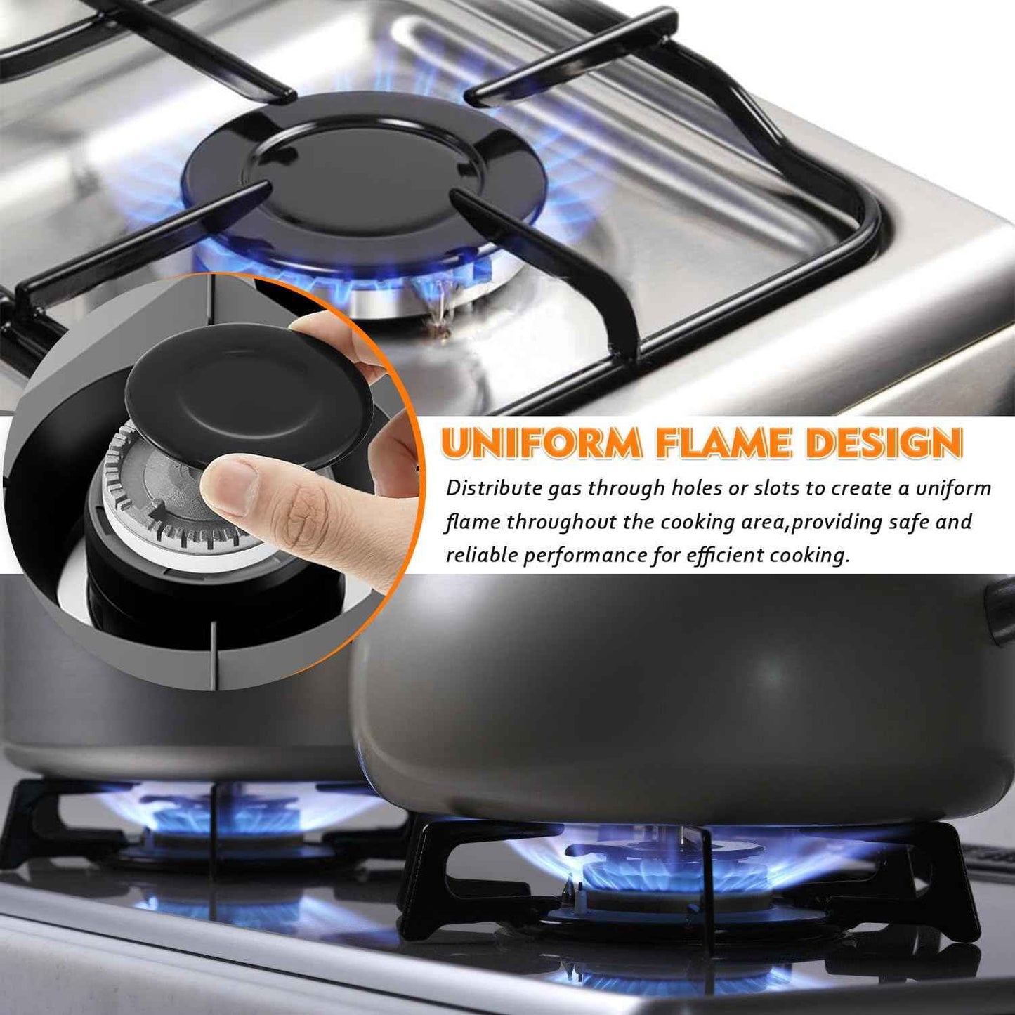 HUAREW Gas Stove Burner Caps Set, Cooker Hat Set Suitable for Most Gas Stove Burners, 1 Large, 1 Small, 2 Middle