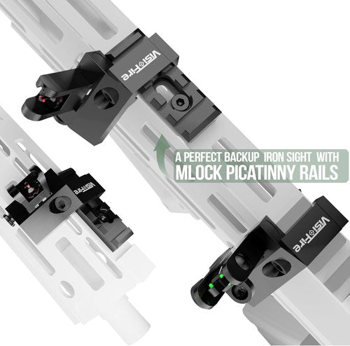 Classic 45 Degree Offset Iron Sights - Tool-Free Adjustable Flip Up Fiber Optic Sights with Red & Green Dots