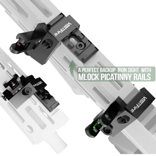 Classic 45 Degree Offset Iron Sights| Flip Up Fiber Optic Sights with Red Green Dots| Tool-Free Adjustable Back Up Canted Iron Sights Rapid Transition