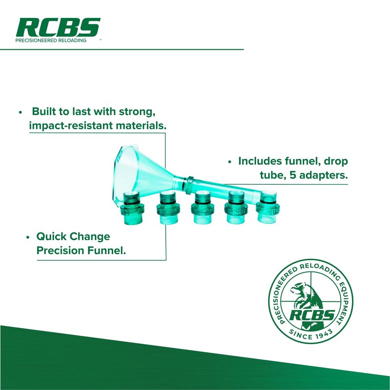 RCBS Quick Change Powder Funnel Kit, Universal Powder Funnel Kit with Quick-Change Nozzles for Reloading