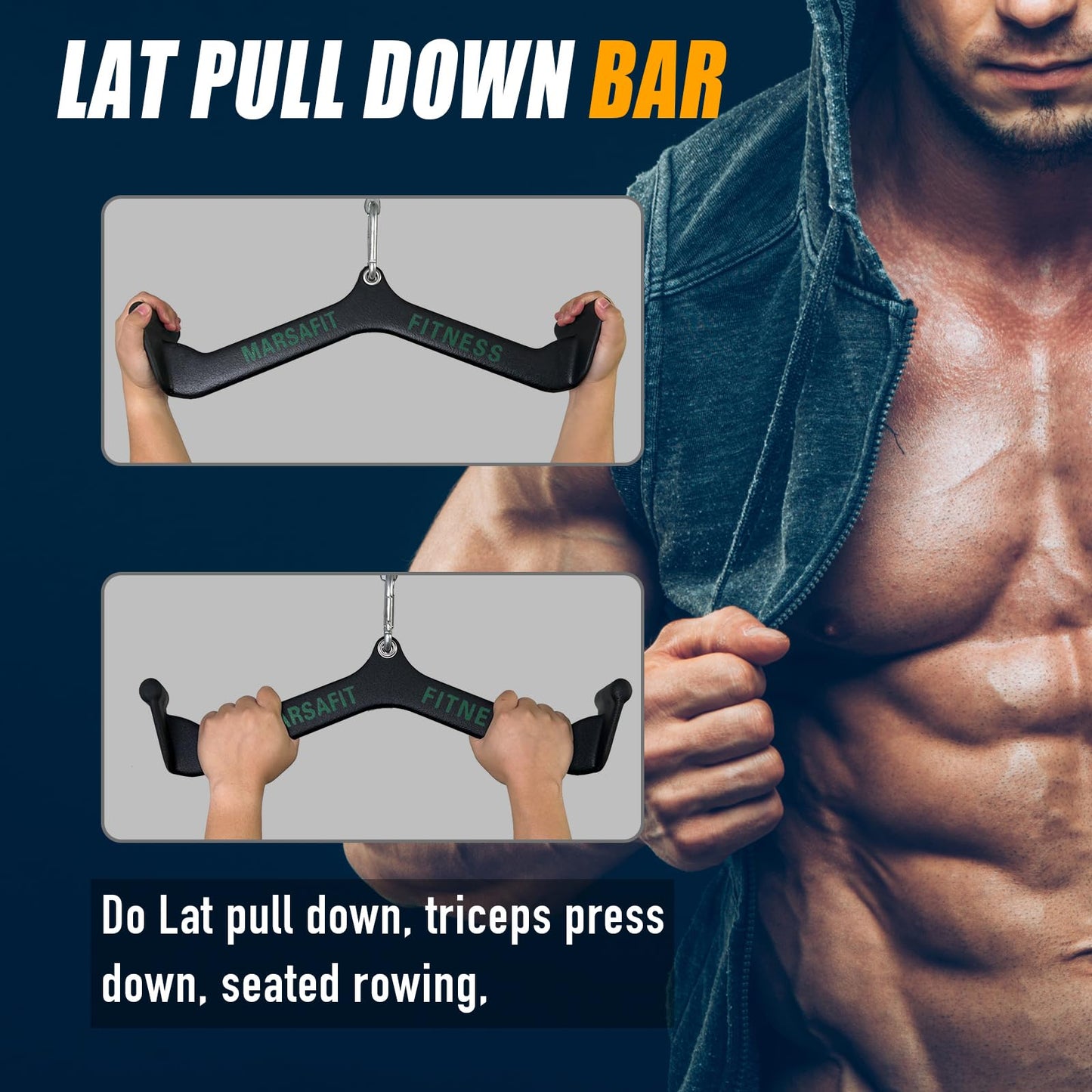 MARSAFIT Home Gym Fitness Rowing T-bar V-bar Pulley Cable Machine Attachment, Bicep Curl Tricep LAT pulldown Bar Back Strength Training Handle Grips LAT Pull Down Bar for Seat Row Workout (5PCS)