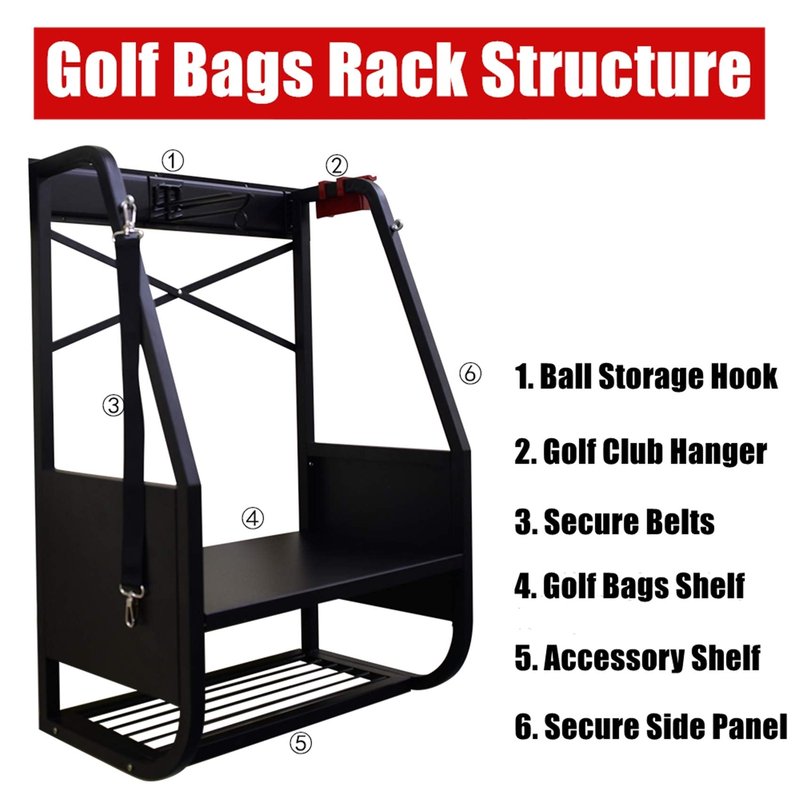 WALMANN Wall Mount Golf Bag Organizer for Garage, Extra Large 2 Golf Bag Stand Golf Equipment and Accessories Storage Rack for Garage Shed Basement