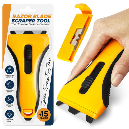 Razor Blade Scraper Tool With 15 Extra Blades - Razor Scraper Tool for Glass, Glass Stove Top Scraper, Scraper Tool Kitchen, Paint Scraper Tool, Glass Scraper, Window Scraper, Scraper For Cleaning