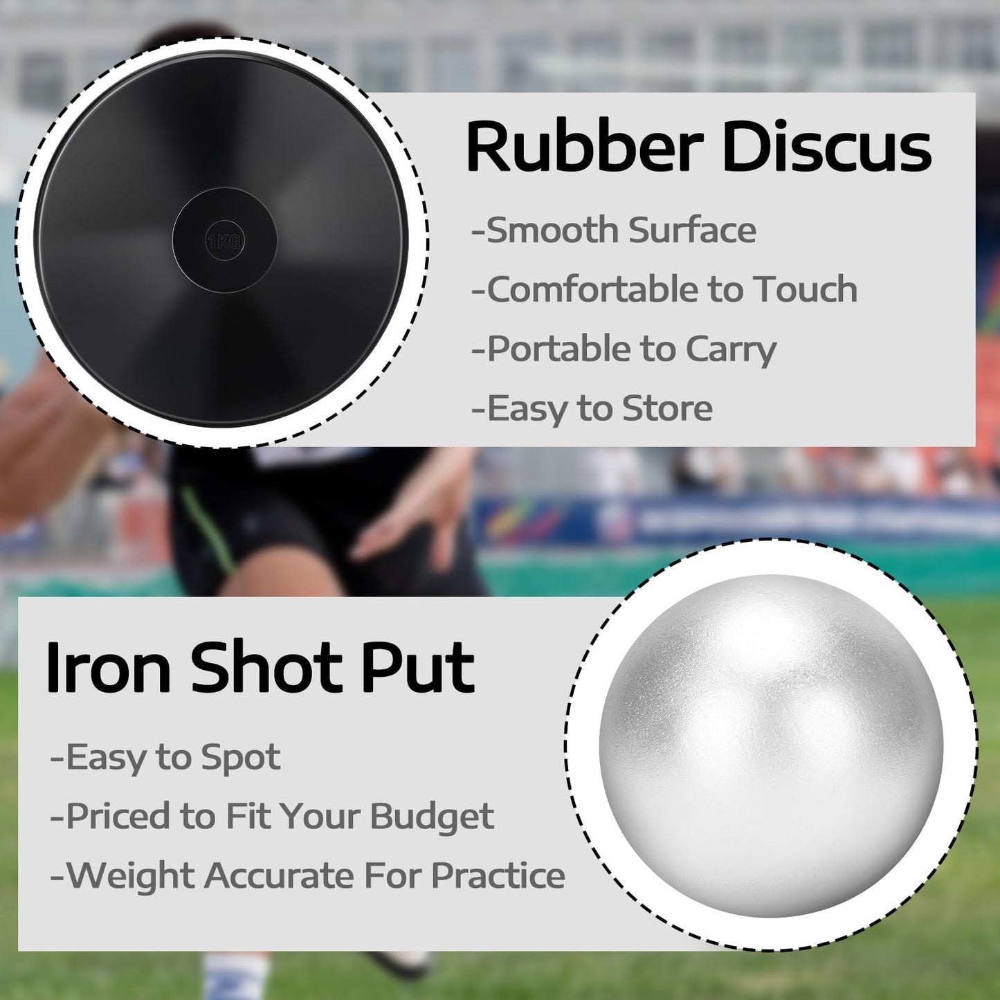 Zealor 2pcs Iron Shot Put Set 1kg Shot Put Rubber Discus Black Shot Put 8lbs Shot Put Ball Track and Field Equipment for Outdoor Practice Throwing