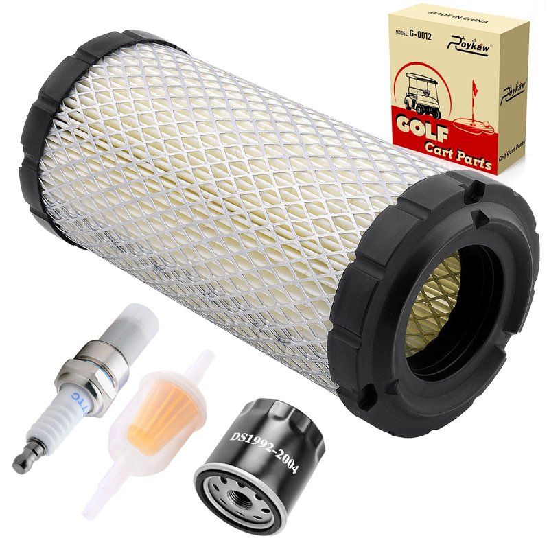 Roykaw Golf Cart Tune Up Kit Compatible with EZGO RXV 2008-up & EZGO TXT 2010-up Gas Models with Kawasaki Motor Fuel Filter 72084-G01, Air Filter 28463-G01, Oil Filter 607454, Spark Plug 607462