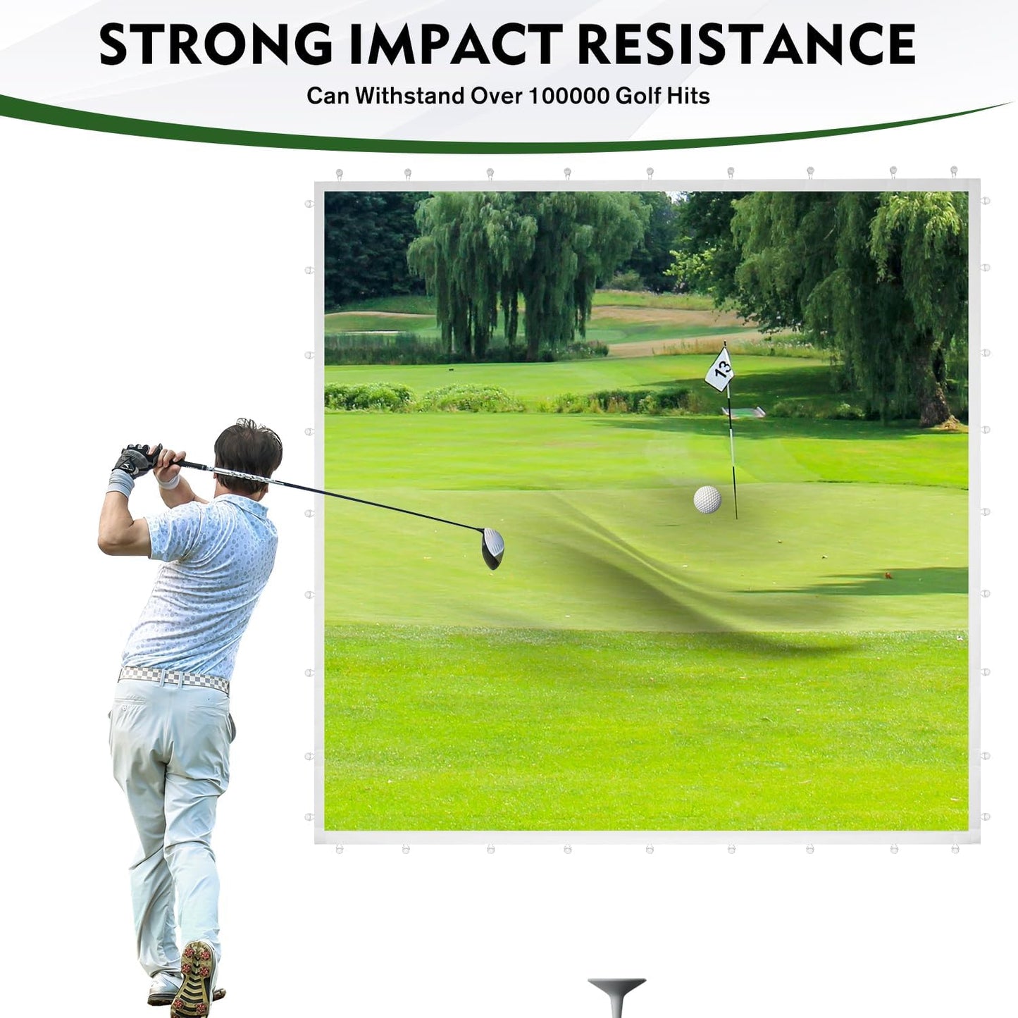 Golf Impact Screen with Upgraded Grommet Slings, 3D Air Mash Golf Simulator Impact Screen for Training, Professional Impact Screen Hitting Mat for Home, Indoor, Outdoor