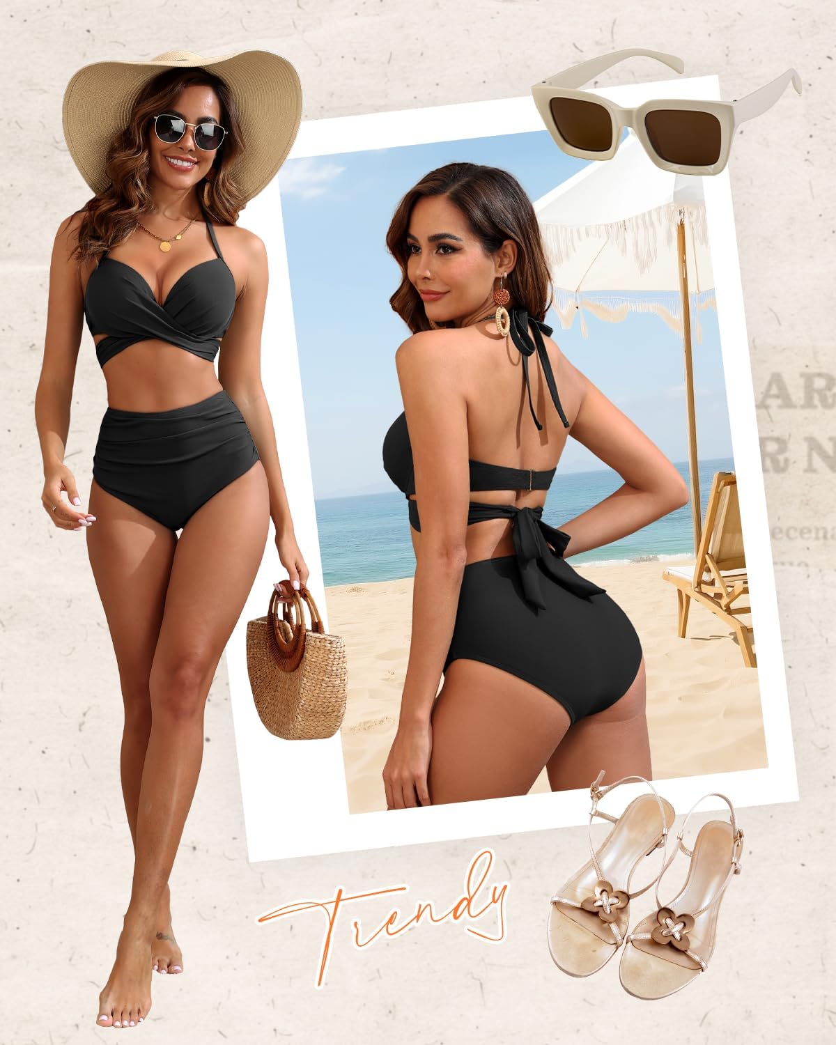 Skiennix High Waisted Underwire Bikini Set - Tummy Control Halter Two Piece Swimsuit for Women