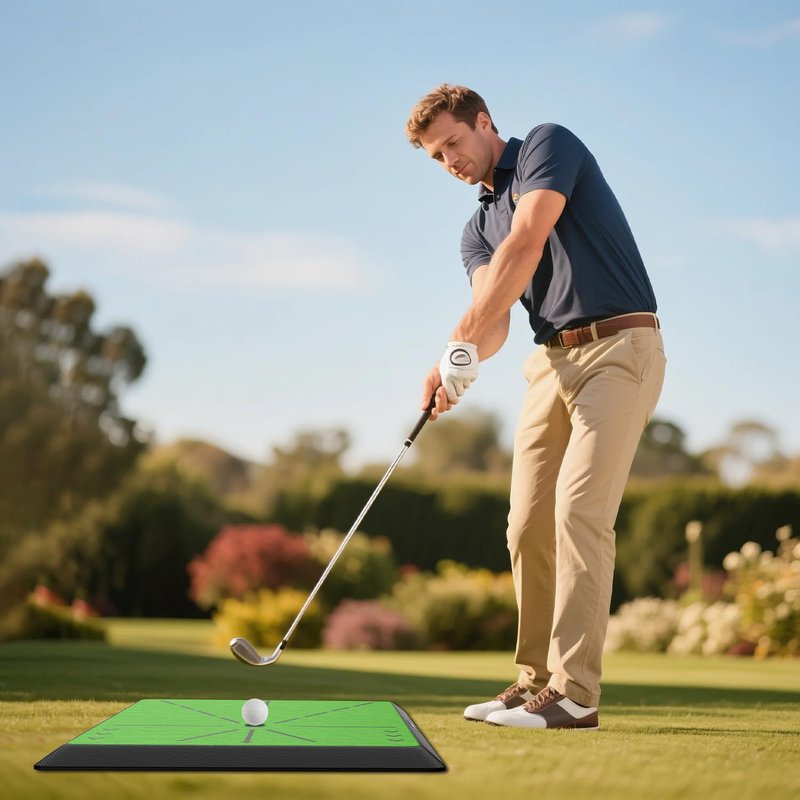 Pro Golf Practice Mat for Indoor/Outdoor - Non-Slip Turf Mat with Alignment Guide & Swing Path Training | Golf Training Aid for Men, Dad, Husband | Ideal Golf Gifts for Players
