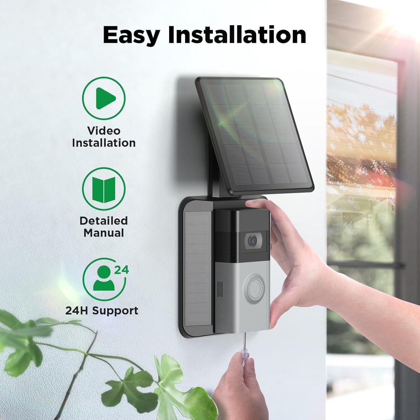 QIBOX Solar Charger for Ring Video Doorbell (2020) - Waterproof 2.9W Micro USB Panel