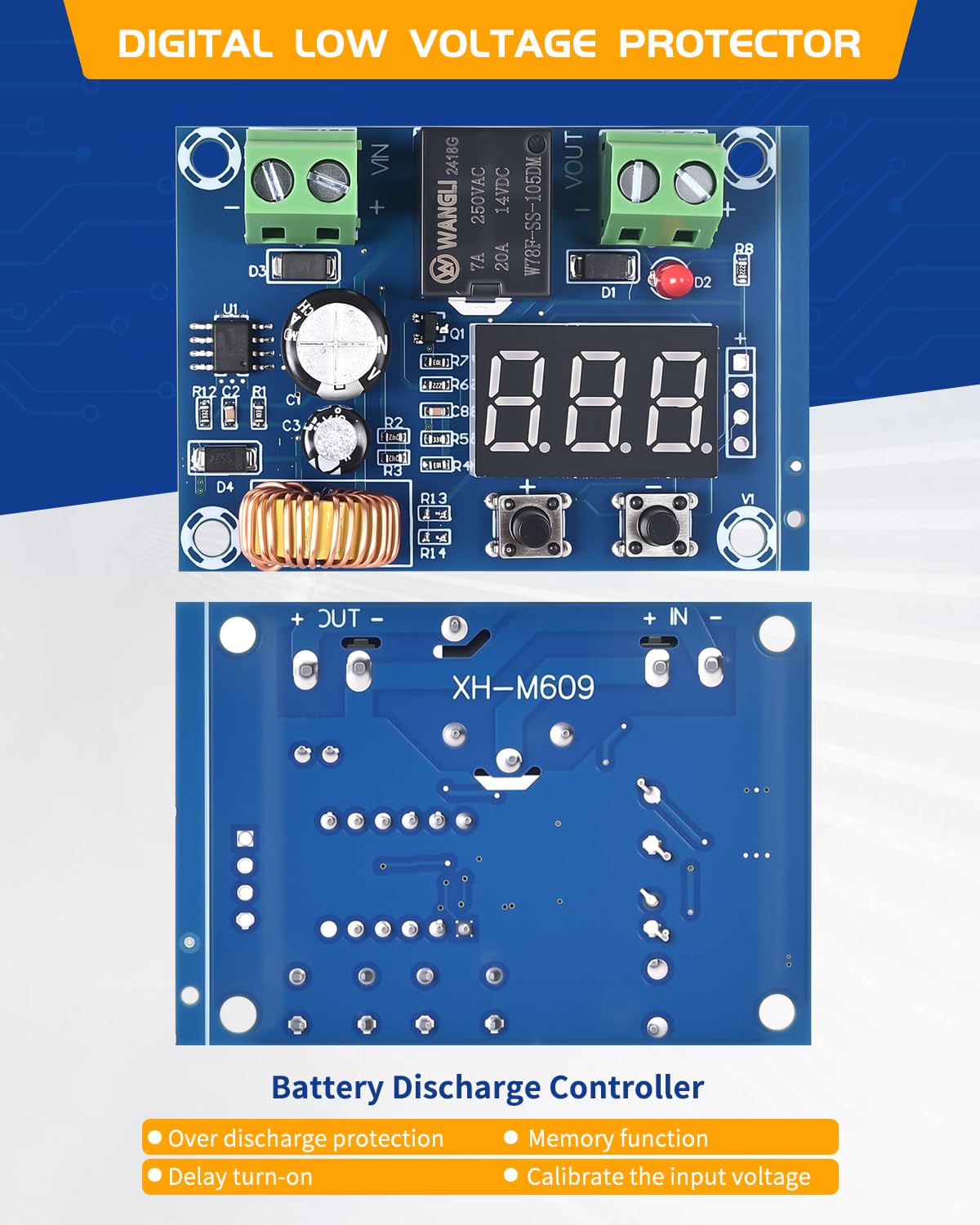 LYLANMO 2PCS DC Voltage Protection Digital Low Voltage Protector Disconnecting Switch Cut-Off Over-Discharge Protection Module for 12-36V Lead Acid Lithium Battery
