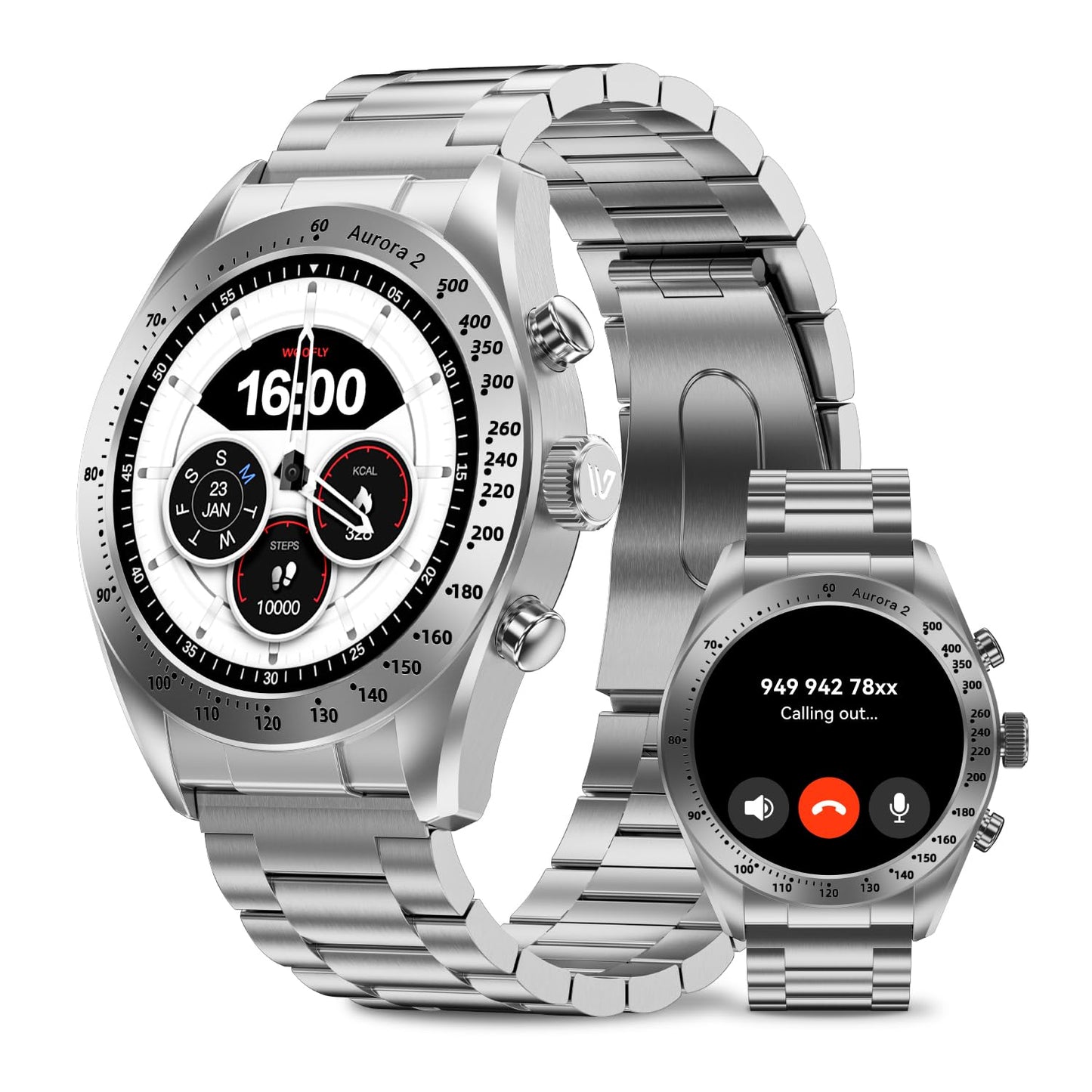 Weofly Aurora 2 Smart Watch for Men Answer/Make Call, 1.32" AMOLED HD Screen Mens Luxury Watch, 350mAh Smartwatch Heart Rate Blood Oxygen Sleep Monitor Pedometer, 3 Strap Connection Adapters (Silver)