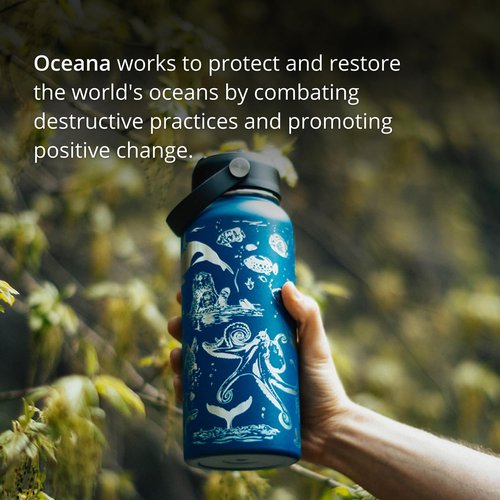 Helping Hydros Oceans Water Bottle with Straw Lid | 32 oz Engraved Stainless Steel Insulated with Strap | Ocean, Sea & Beach Themed