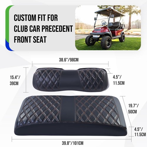 Tecoom Golf Cart Seat Covers Custom Fit for Club Car Precedent 2 Seats, OEM Standard Vinyl Seat Cushion Cover Set, Front & Back Seat Protector, No Stapler Required, Precedent Golf Cart Accessories